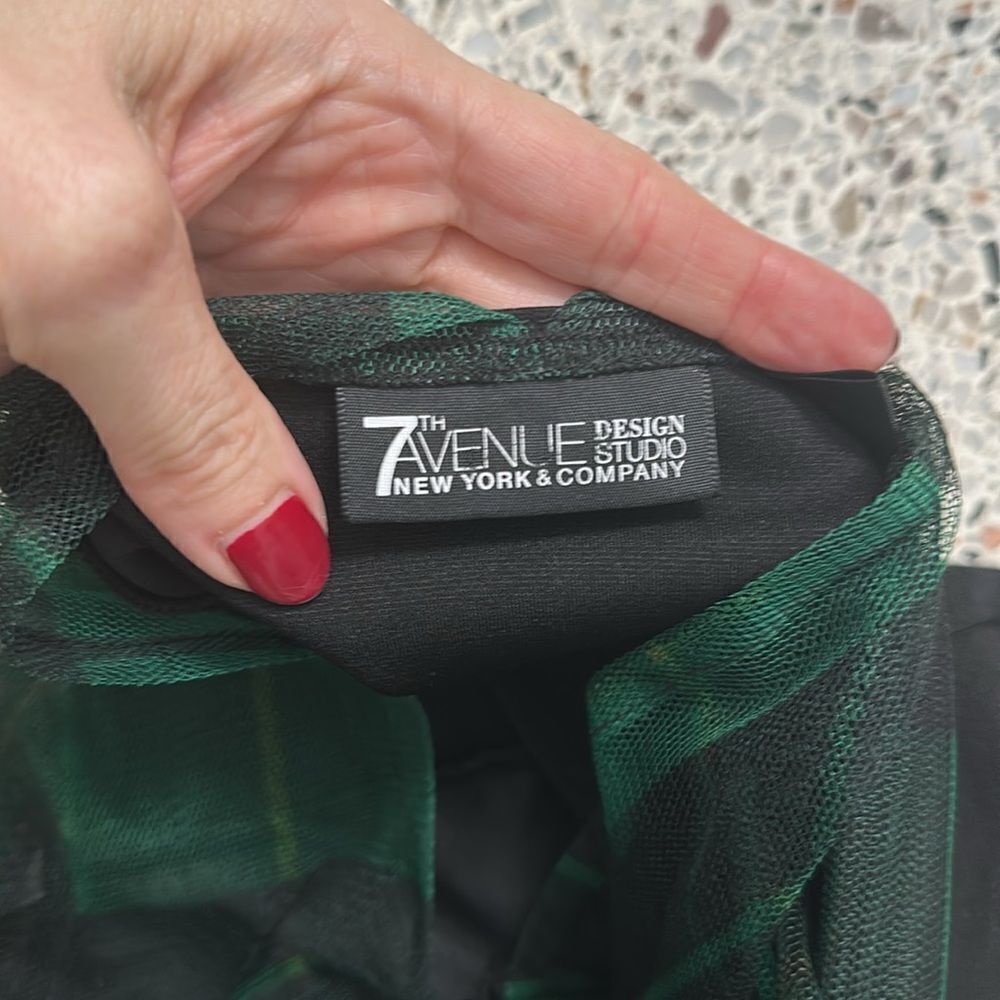 7th Ave New York black corset green sheer tartan plaid blouse top S small - Picture 2 of 9
